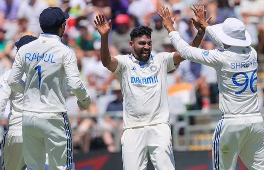 Mohammed Siraj celebrates a wicket vs South Africa in Cape Town.